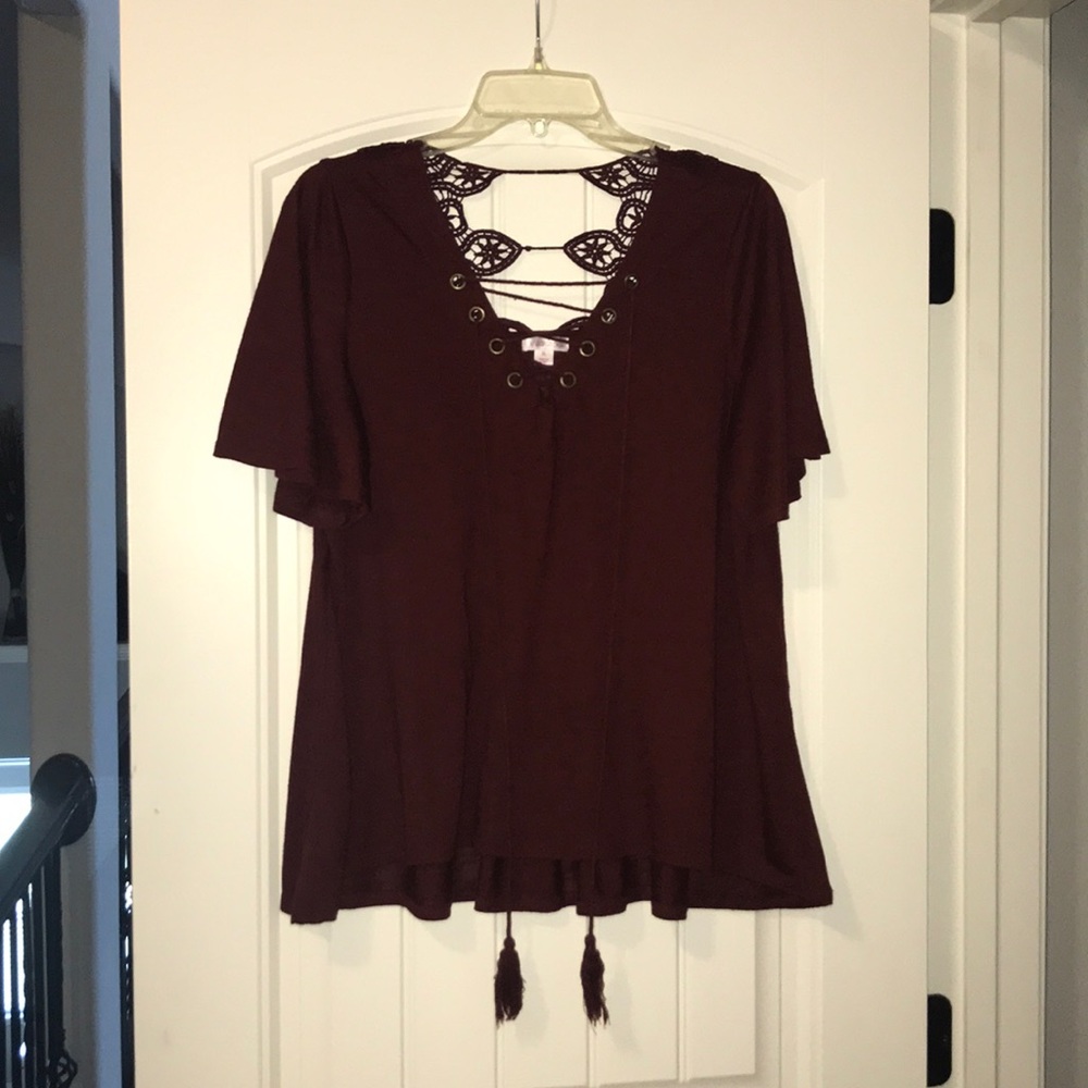 Maroon lace up shirt